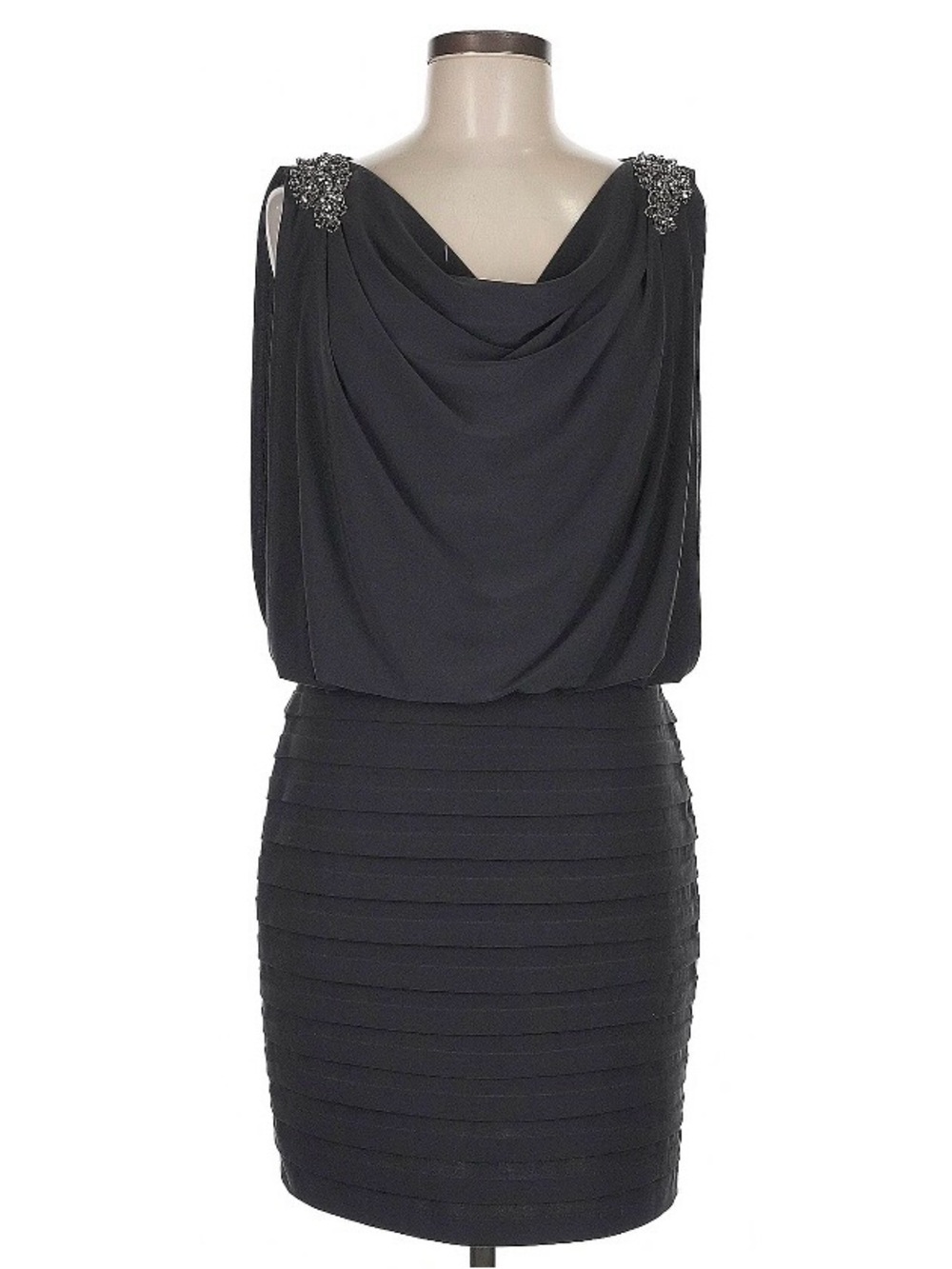 Cache Grey Draped Dress with Embellished Shoulder